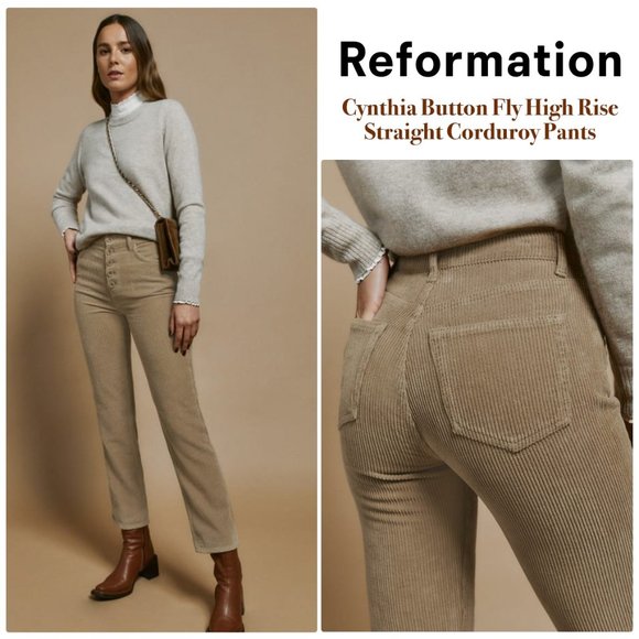 Reformation Pants - Cynthia Button Fly High Rise Straight Corduroy Pants | Size 27
